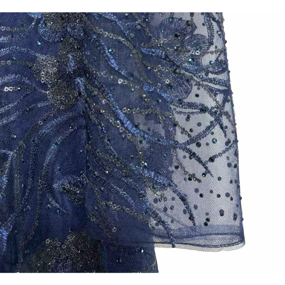 NWT MAC DUGGAL 20286 Embellished Plunge Neck‎ Illusion Long Sleeve Midi Dress 12 - Picture 4 of 7